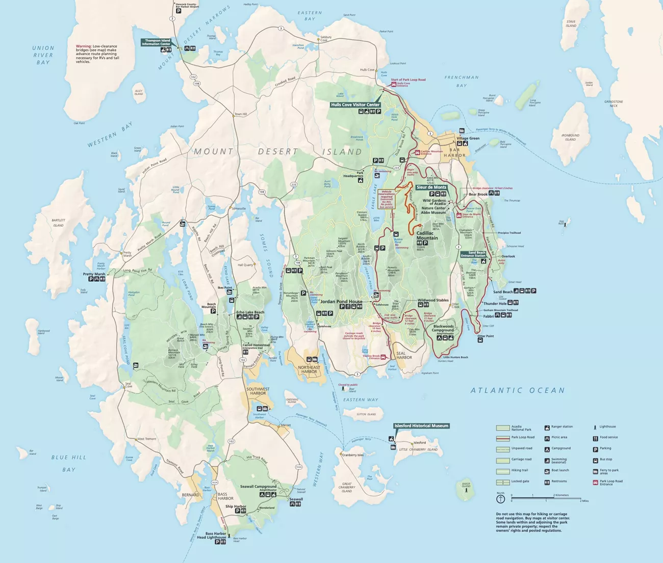 Acadia National Park map on Mount Desert Island