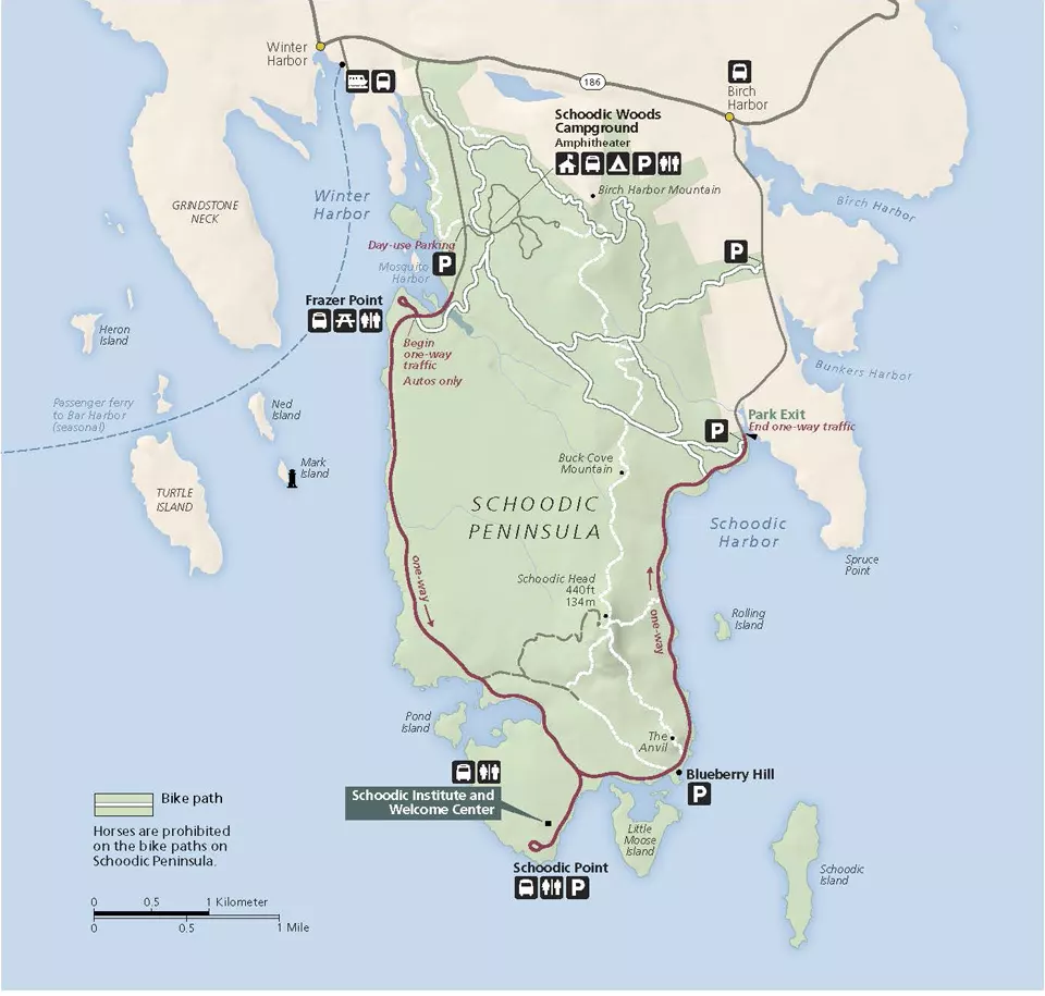 Schoodic Peninsula map and Park Loop Road